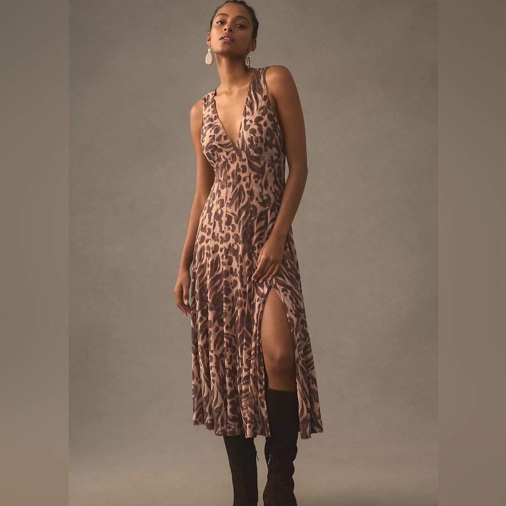 Pilcro V Neck Cheetah Print Seamed Dress Anthropologie